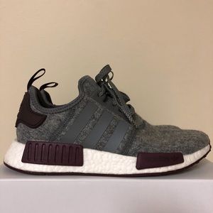 Grey Wool and Maroon Adidas NMD R1
